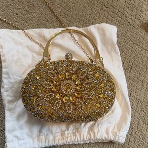 Ramla Elegant Gold and Silver Embellished Clutch- multi way use.